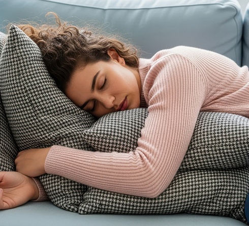 Woman napping on her sofa at home